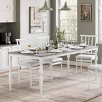 Table à manger rectangulaire pour 6 personnes, table de cuisine de 198 cm de long avec grand plateau, table de salle à manger en bois et bureau à dîner pour les fêtes, les grandes familles, gris + blanc