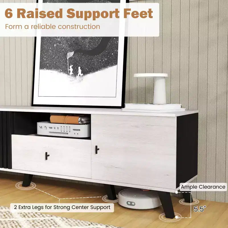 Costway Mid Century Modern TV Stand for 80 TVs with Open Shelf 2 Side Cabinets