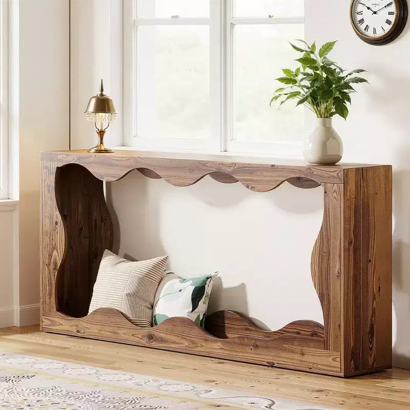 MAYEERTY 63 Wavy Scalloped Console Table, Retro Farmhouse 2-Tier Entryway Table for Home