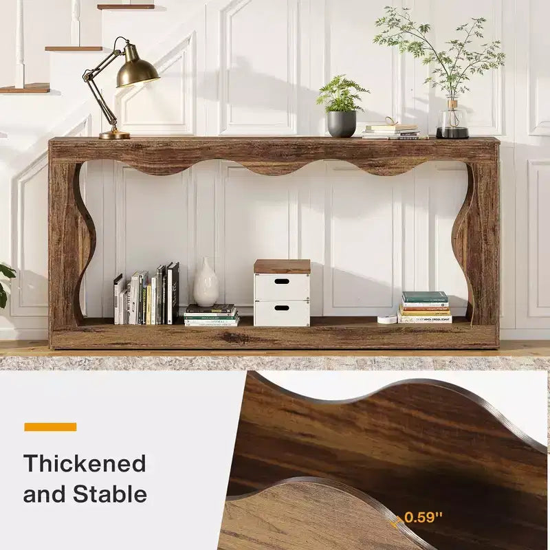 MAYEERTY 63 Wavy Scalloped Console Table, Retro Farmhouse 2-Tier Entryway Table for Home