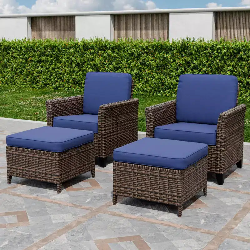 EAGLE PEAK Ocean Vista 4 piece Wicker Outdoor Patio Seating Set, Variated Wicker Conversation Dining Chairs Set with Cushions