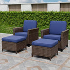 EAGLE PEAK Ocean Vista 4 piece Wicker Outdoor Patio Seating Set, Variated Wicker Conversation Dining Chairs Set with Cushions