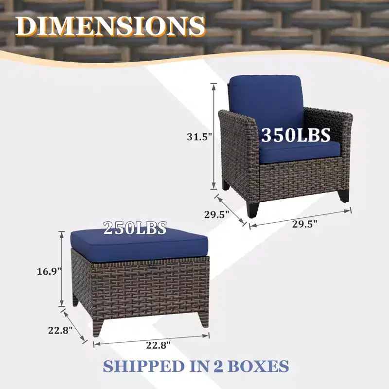 EAGLE PEAK Ocean Vista 4 piece Wicker Outdoor Patio Seating Set, Variated Wicker Conversation Dining Chairs Set with Cushions