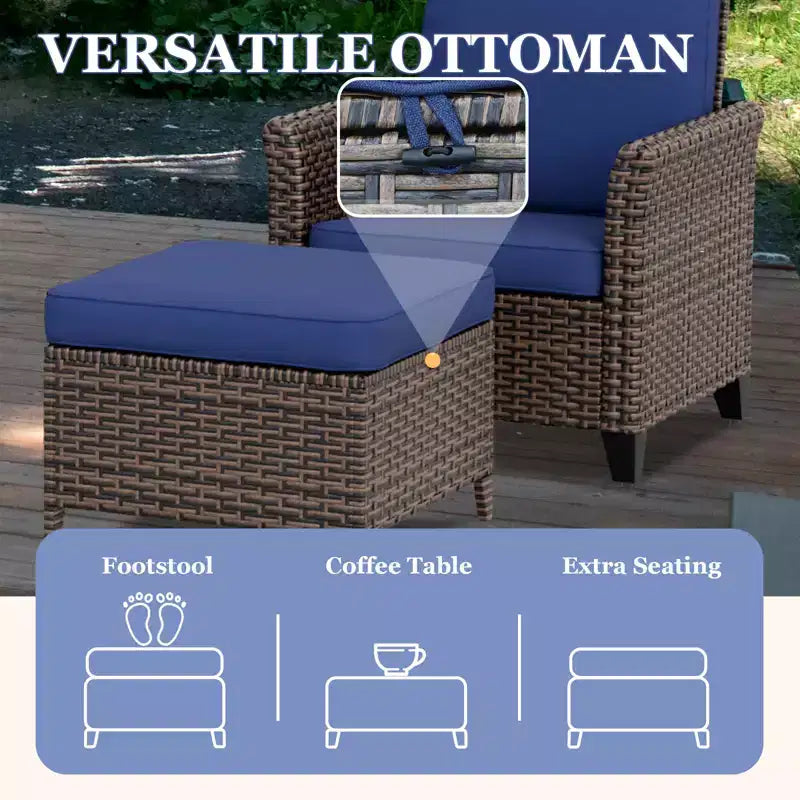 EAGLE PEAK Ocean Vista 4 piece Wicker Outdoor Patio Seating Set, Variated Wicker Conversation Dining Chairs Set with Cushions