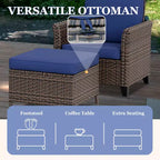 EAGLE PEAK Ocean Vista 4 piece Wicker Outdoor Patio Seating Set, Variated Wicker Conversation Dining Chairs Set with Cushions