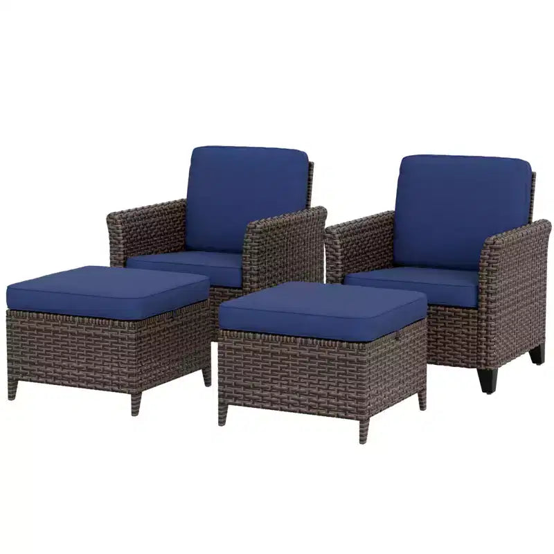 EAGLE PEAK Ocean Vista 4 piece Wicker Outdoor Patio Seating Set, Variated Wicker Conversation Dining Chairs Set with Cushions