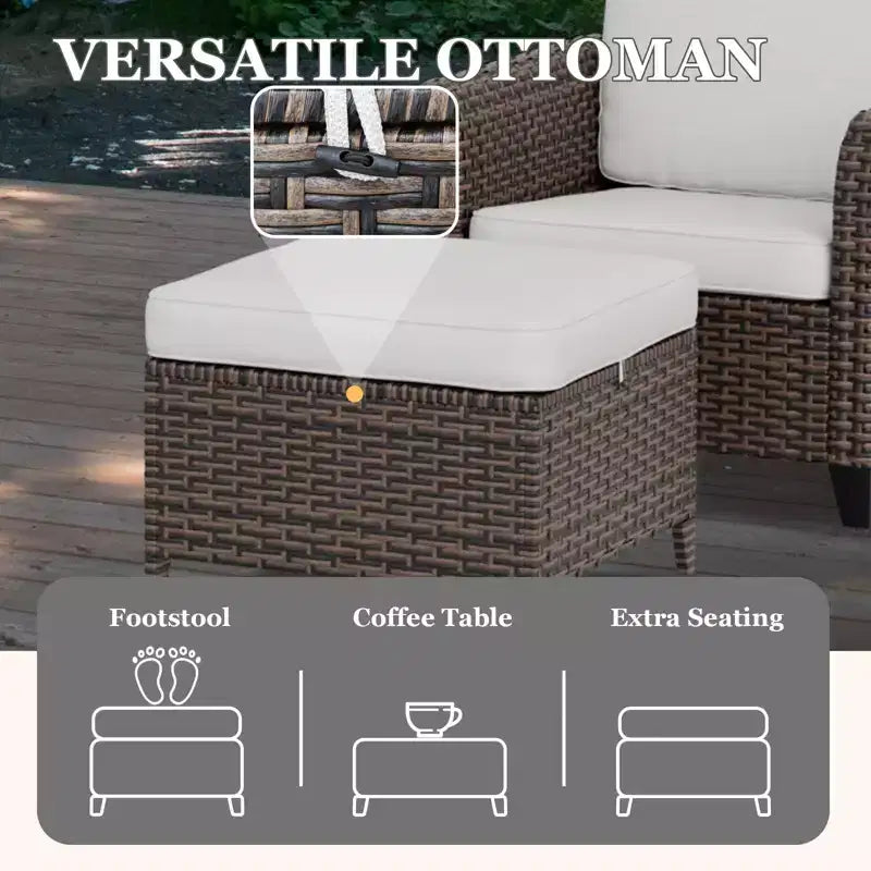 EAGLE PEAK Ocean Vista 4 piece Wicker Outdoor Patio Seating Set, Variated Wicker Conversation Dining Chairs Set with Cushions