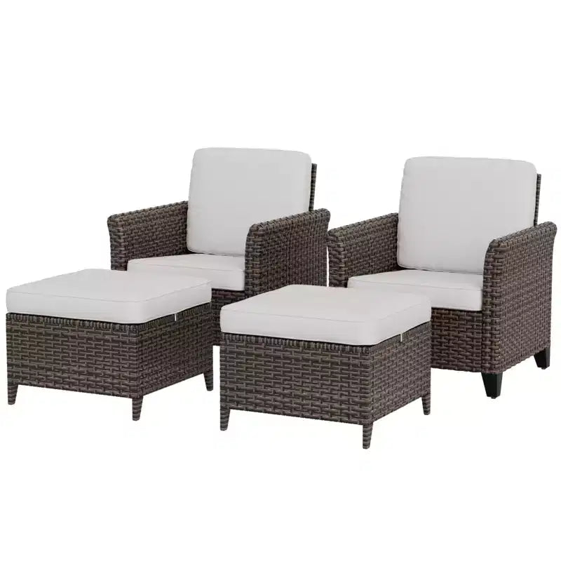 EAGLE PEAK Ocean Vista 4 piece Wicker Outdoor Patio Seating Set, Variated Wicker Conversation Dining Chairs Set with Cushions