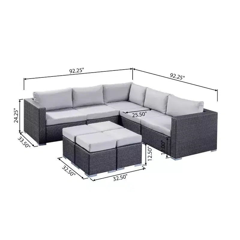 Christopher Knight Home Santa Rosa Outdoor 9 Piece V-Shape Wicker and Aluminum Sectional Sofa Set with Cushions