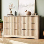 Fluted Dresser with 6 Drawers, Modern Dresser with Wood Top, Clothes Storage for Bedroom Living Room