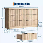 Fluted Dresser with 6 Drawers, Modern Dresser with Wood Top, Clothes Storage for Bedroom Living Room