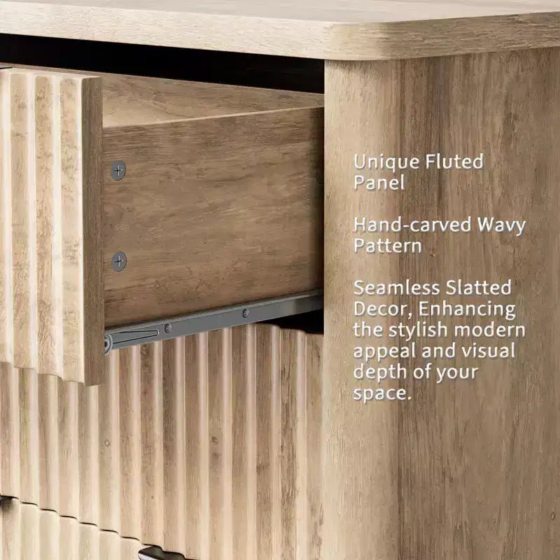 Fluted Dresser with 6 Drawers, Modern Dresser with Wood Top, Clothes Storage for Bedroom Living Room