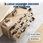 Fluted Dresser with 6 Drawers, Modern Dresser with Wood Top, Clothes Storage for Bedroom Living Room