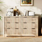 Fluted Dresser with 6 Drawers, Modern Dresser with Wood Top, Clothes Storage for Bedroom Living Room