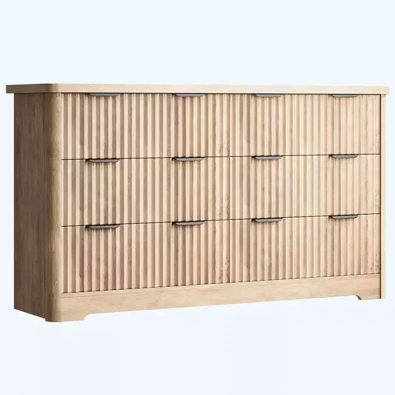Fluted Dresser with 6 Drawers, Modern Dresser with Wood Top, Clothes Storage for Bedroom Living Room