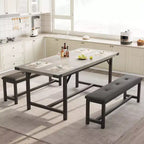 3PCS Dining Table Set, Extendable Kitchen Table with 2 Benches, Wooden Dining Room Table Set for 4-6, Space Saving Dinette Set for Home, Apartment