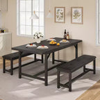 3PCS Dining Table Set, Extendable Kitchen Table with 2 Benches, Wooden Dining Room Table Set for 4-6, Space Saving Dinette Set for Home, Apartment