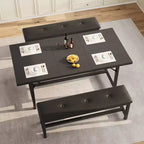 3PCS Dining Table Set, Extendable Kitchen Table with 2 Benches, Wooden Dining Room Table Set for 4-6, Space Saving Dinette Set for Home, Apartment