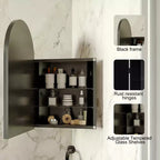 Armoire à pharmacie d'angle en métal avec miroir arqué, étagères en verre réglables, organisateur de rangement de salle de bain peu encombrant