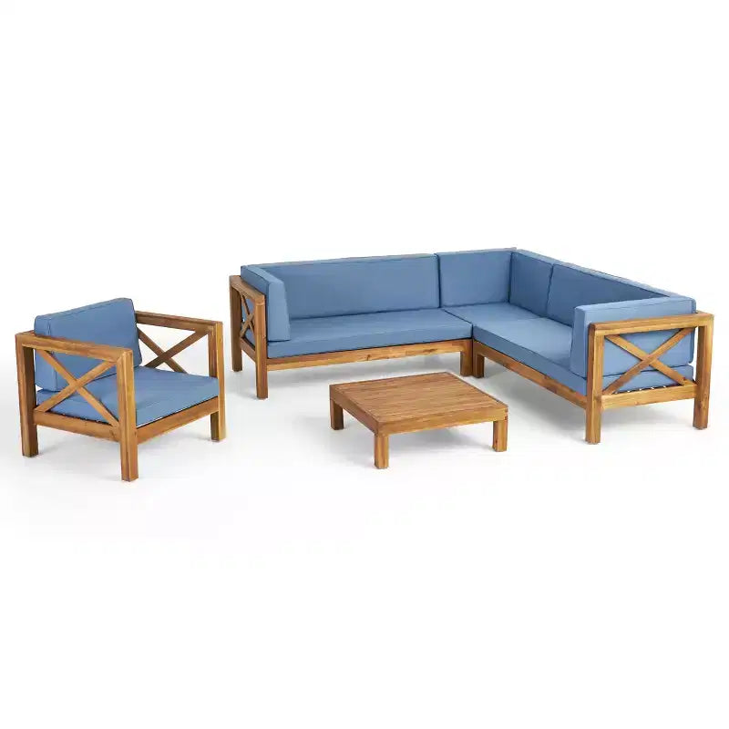 Christopher Knight Home Daniel, ensemble de 5 meubles d'extérieur modulaires en bois d'acacia avec coussins résistants à l'eau