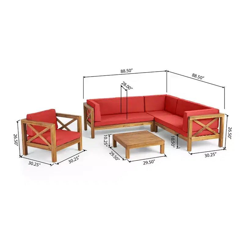Christopher Knight Home Daniel, ensemble de 5 meubles d'extérieur modulaires en bois d'acacia avec coussins résistants à l'eau