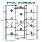 GustoWave 5 Tier Bookcases, Triple Wide Industrial Bookshelf, Steel Bookshelf, Display Storage Bookshelves