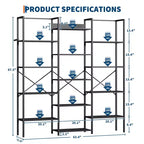 GustoWave 5 Tier Bookcases, Triple Wide Industrial Bookshelf, Steel Bookshelf, Display Storage Bookshelves