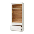 MAYEERTY Bibliothèque blanche avec 2 tiroirs et étagères ouvertes, étagère de rangement autoportante pour salon, chambre et bureau