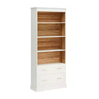 MAYEERTY Bibliothèque blanche avec 2 tiroirs et étagères ouvertes, étagère de rangement autoportante pour salon, chambre et bureau
