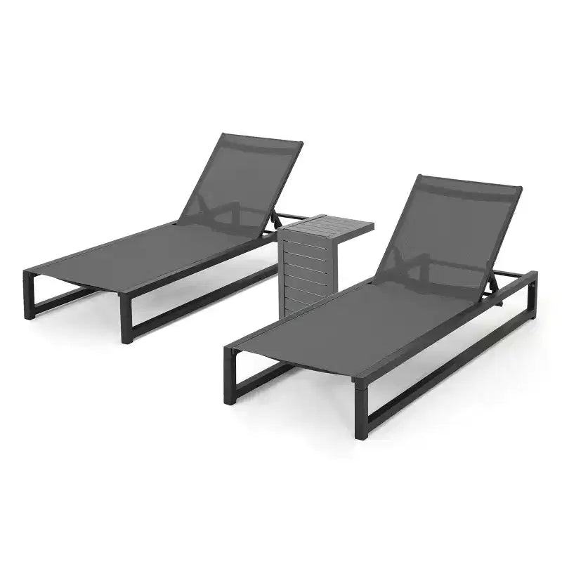 Christopher Knight Home Cherry Outdoor Adjustable Aluminum Chaise Lounge Set with C-Shaped Table