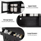 Meuble de rangement de cuisine de 160 cm de hauteur avec support pour micro-ondes, tiroirs et portes vitrées, buffet de style ferme, station de café pour appartements