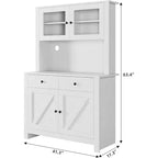 Meuble de rangement de cuisine de 160 cm de hauteur avec support pour micro-ondes, tiroirs et portes vitrées, buffet de style ferme, station de café pour appartements