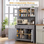 Meuble de rangement de cuisine de 160 cm de hauteur avec support pour micro-ondes, tiroirs et portes vitrées, buffet de style ferme, station de café pour appartements