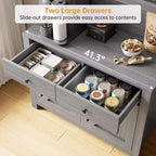 Meuble de rangement de cuisine de 160 cm de hauteur avec support pour micro-ondes, tiroirs et portes vitrées, buffet de style ferme, station de café pour appartements