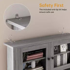 Meuble de rangement de cuisine de 160 cm de hauteur avec support pour micro-ondes, tiroirs et portes vitrées, buffet de style ferme, station de café pour appartements
