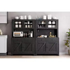 Meuble de rangement de cuisine de 160 cm de hauteur avec support pour micro-ondes, tiroirs et portes vitrées, buffet de style ferme, station de café pour appartements