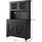 Meuble de rangement de cuisine de 160 cm de hauteur avec support pour micro-ondes, tiroirs et portes vitrées, buffet de style ferme, station de café pour appartements