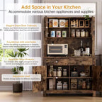 Meuble de rangement de cuisine de 160 cm de hauteur avec support pour micro-ondes, tiroirs et portes vitrées, buffet de style ferme, station de café pour appartements