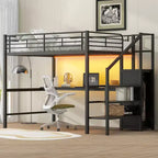 Merax Full Size Metal Loft Bed with Integrated Desk, Storage Staircase & Wardrobe