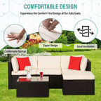 BestMassage 5 Pieces Rattan Patio Furniture Sets Patio Sectional Sofa Set Outdoor Conversation Sofa Set, Khaki