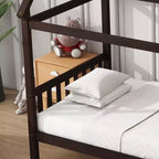 MAYEERTY Twin Rubber Wood Bed with House Frame Brown
