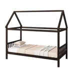 MAYEERTY Twin Rubber Wood Bed with House Frame Brown