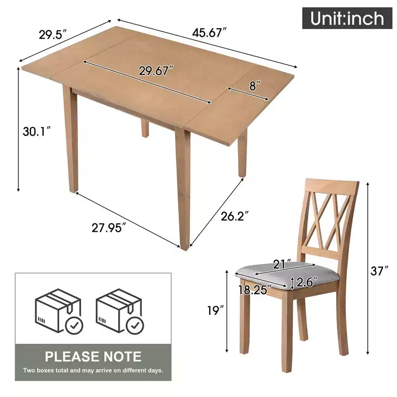 Merax 3-Piece Extendable Drop Leaf Dining Set with Upholstered Chairs