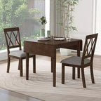 Merax 3-Piece Extendable Drop Leaf Dining Set with Upholstered Chairs