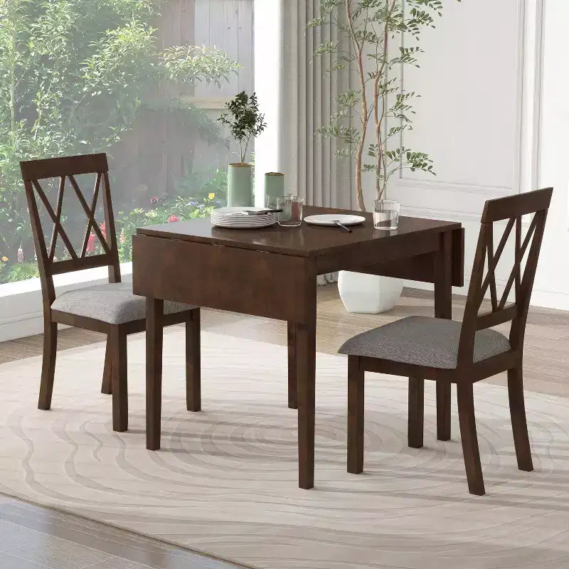 Merax 3-Piece Extendable Drop Leaf Dining Set with Upholstered Chairs