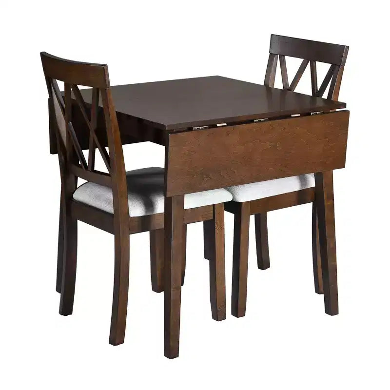Merax 3-Piece Extendable Drop Leaf Dining Set with Upholstered Chairs