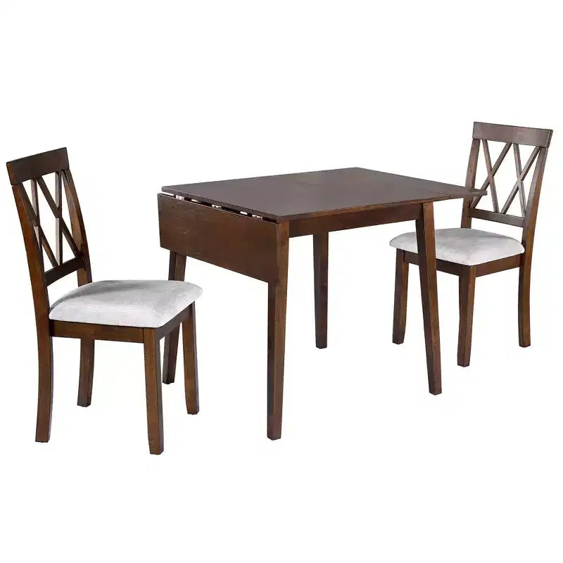 Merax 3-Piece Extendable Drop Leaf Dining Set with Upholstered Chairs