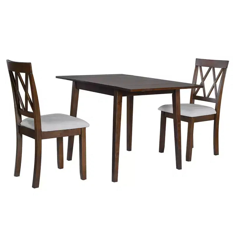 Merax 3-Piece Extendable Drop Leaf Dining Set with Upholstered Chairs