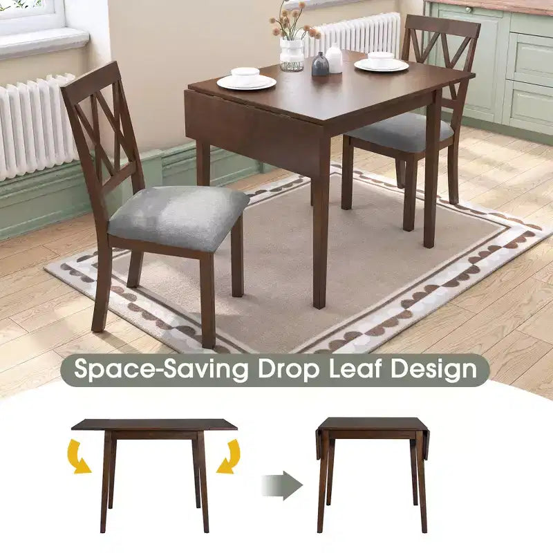 Merax 3-Piece Extendable Drop Leaf Dining Set with Upholstered Chairs