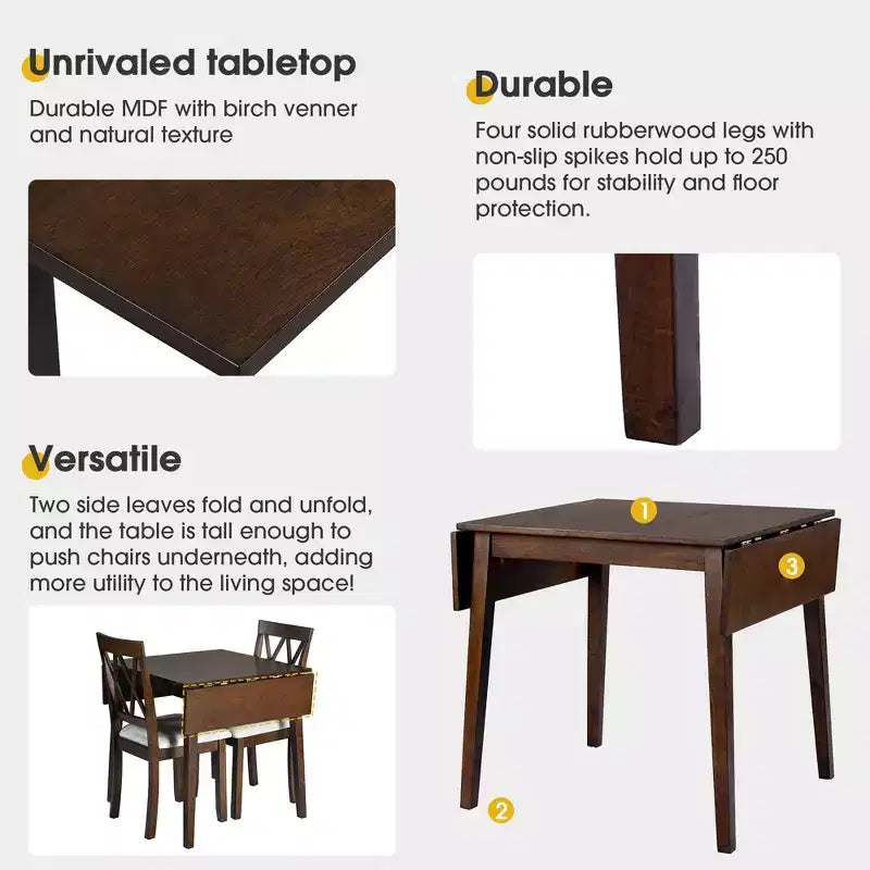 Merax 3-Piece Extendable Drop Leaf Dining Set with Upholstered Chairs